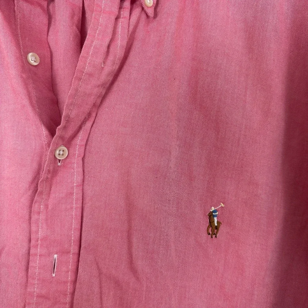 Ralph Lauren Chambray Oxford Shirt Pink Logo Short Sleeve Button Down Mens 3XB
